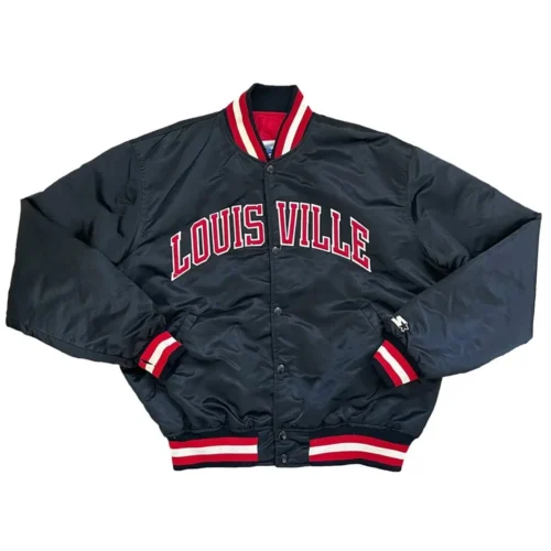 Louisville Cardinals Black Satin Varsity Jacket