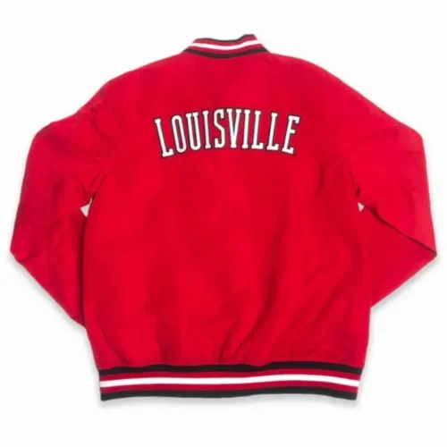 Alternative view of Louisville Cardinals Script Bomber Red Jacket Red Satin Varsity Jacket