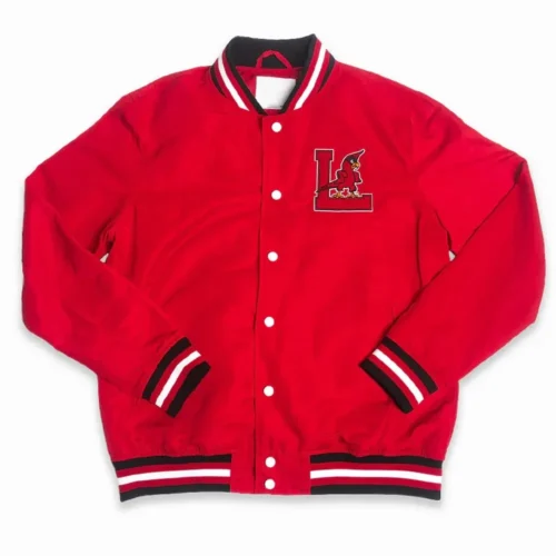 Louisville Cardinals Script Bomber Red Jacket Red Satin Varsity Jacket