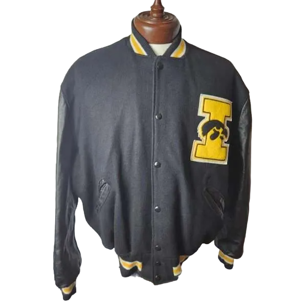 Iowa Hawkeyes Vintage 80’s Wool Black Varsity Jacket
