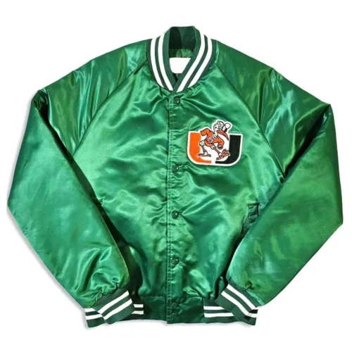 Miami Hurricanes Vintage 80’s Green Bomber Satin Varsity Jacket