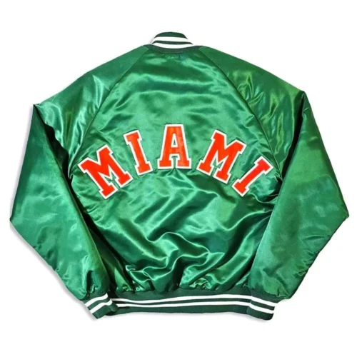 Alternative view of Miami Hurricanes Vintage 80’s Green Bomber Satin Varsity Jacket
