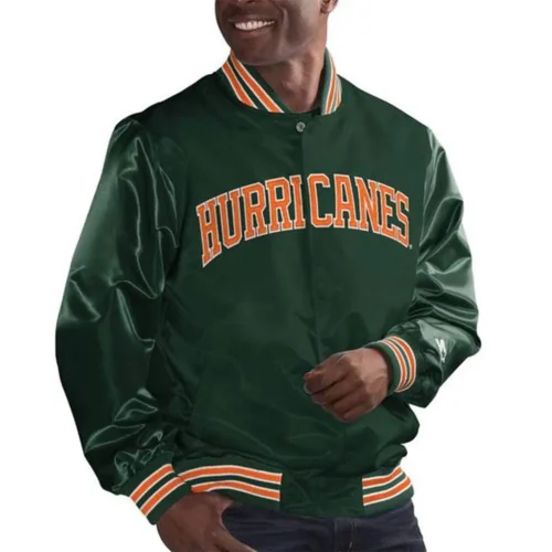 Miami Hurricanes Bomber Green Satin Varsity Jacket
