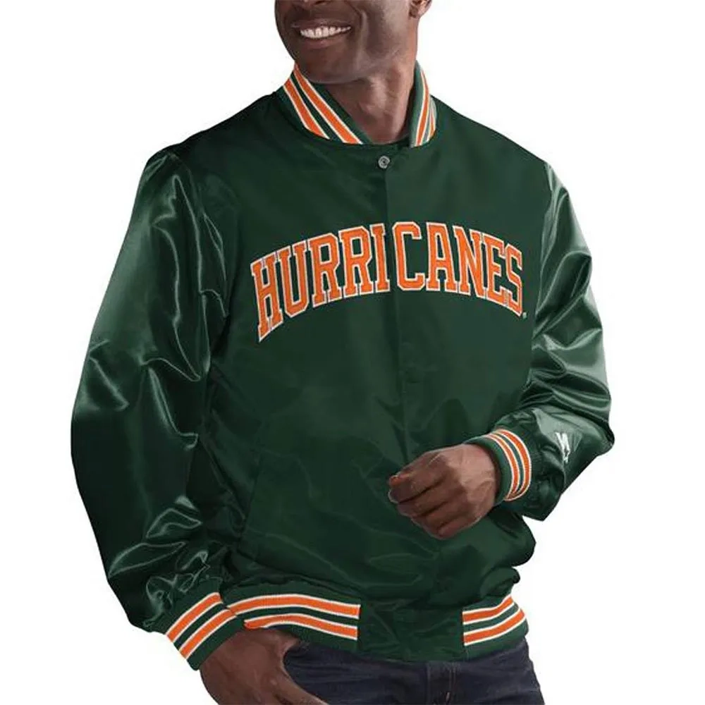 Miami Hurricanes Bomber Green Satin Varsity Jacket