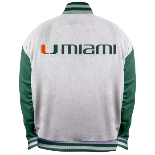 Alternative view of Miami Hurricanes Bomber White Satin Varsity Jacket