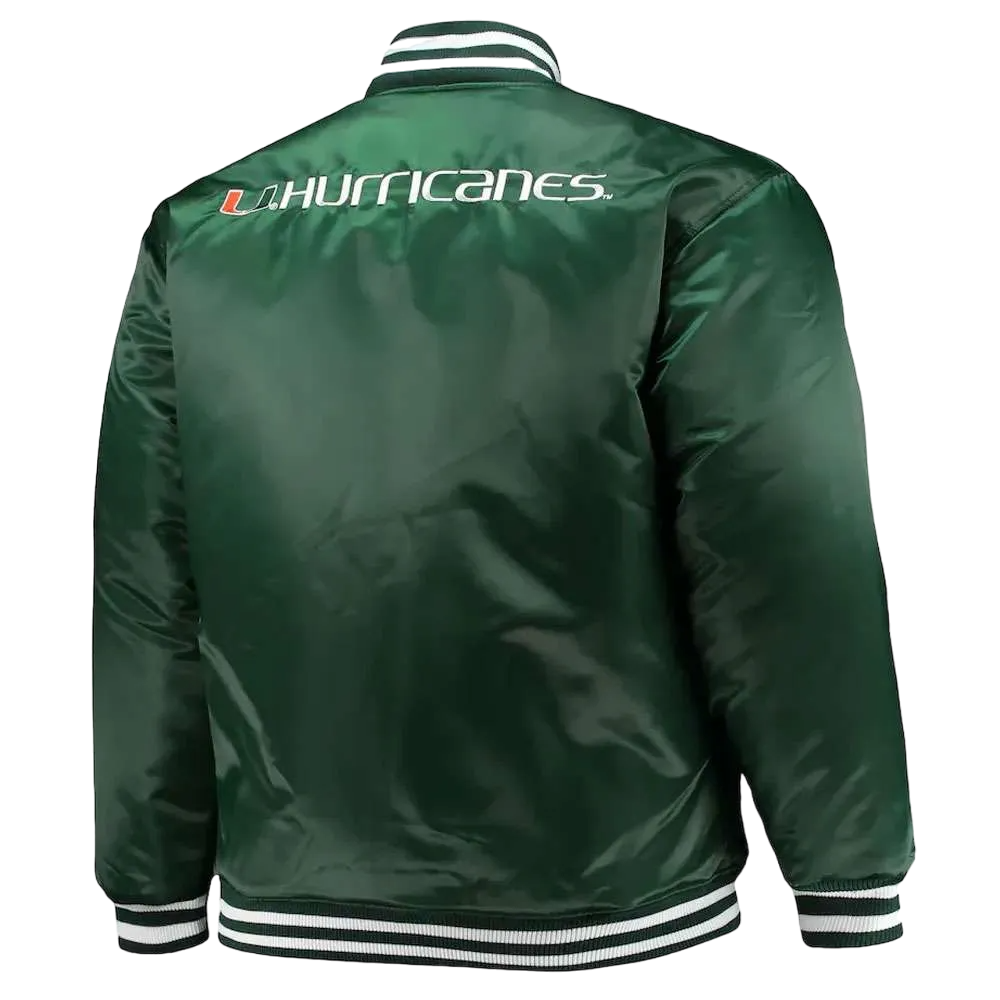 Miami Hurricanes Big & Tall Green Satin Varsity Jacket - Image 2