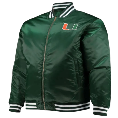 Miami Hurricanes Big & Tall Green Satin Varsity Jacket