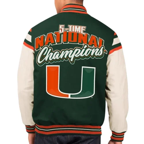 Alternative view of Miami Hurricanes Champions Commemorative Green/White Wool Varsity Jacket