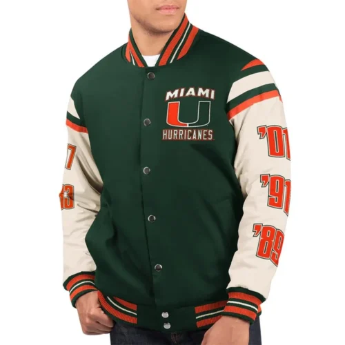 Miami Hurricanes Champions Commemorative Green/White Wool Varsity Jacket