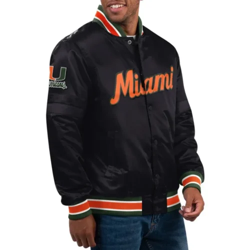 Miami Hurricanes Classic Black Satin Varsity Jacket
