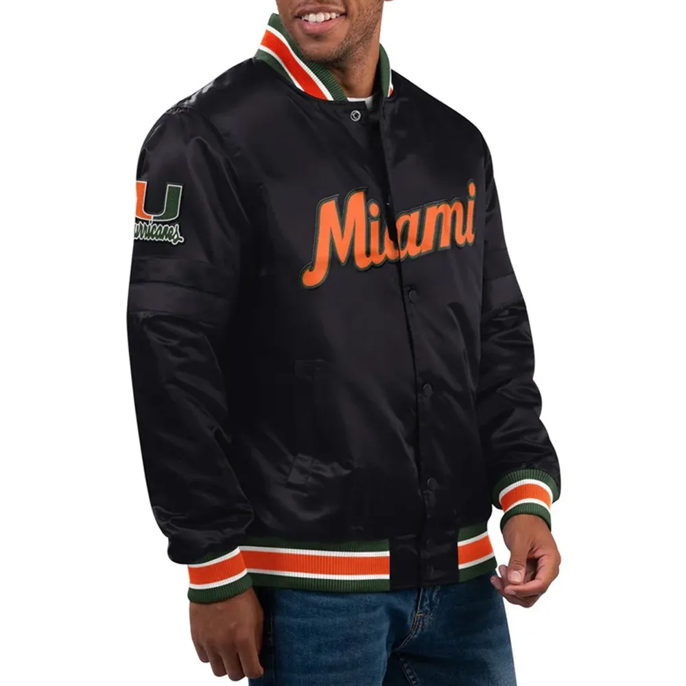 Miami Hurricanes Classic Black Satin Varsity Jacket