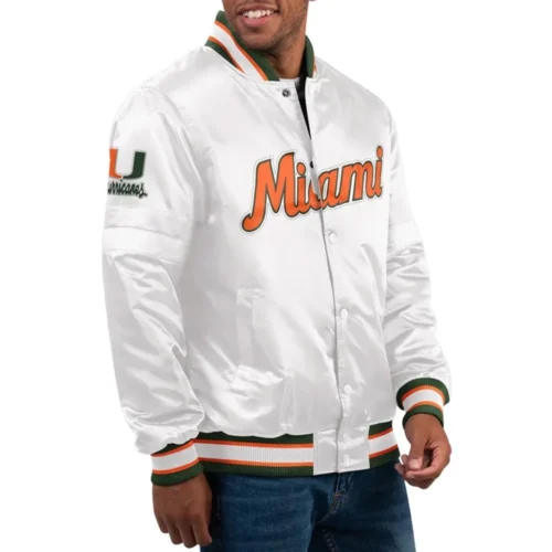 Miami Hurricanes Classic Satin White Varsity Jacket