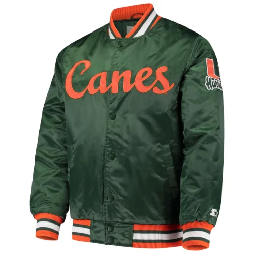 Miami Hurricanes O-Line Green Satin Varsity Jacket