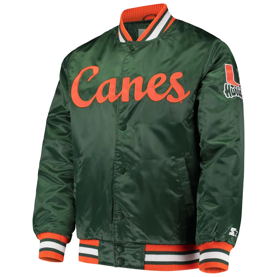 Miami Hurricanes O-Line Green Satin Varsity Jacket