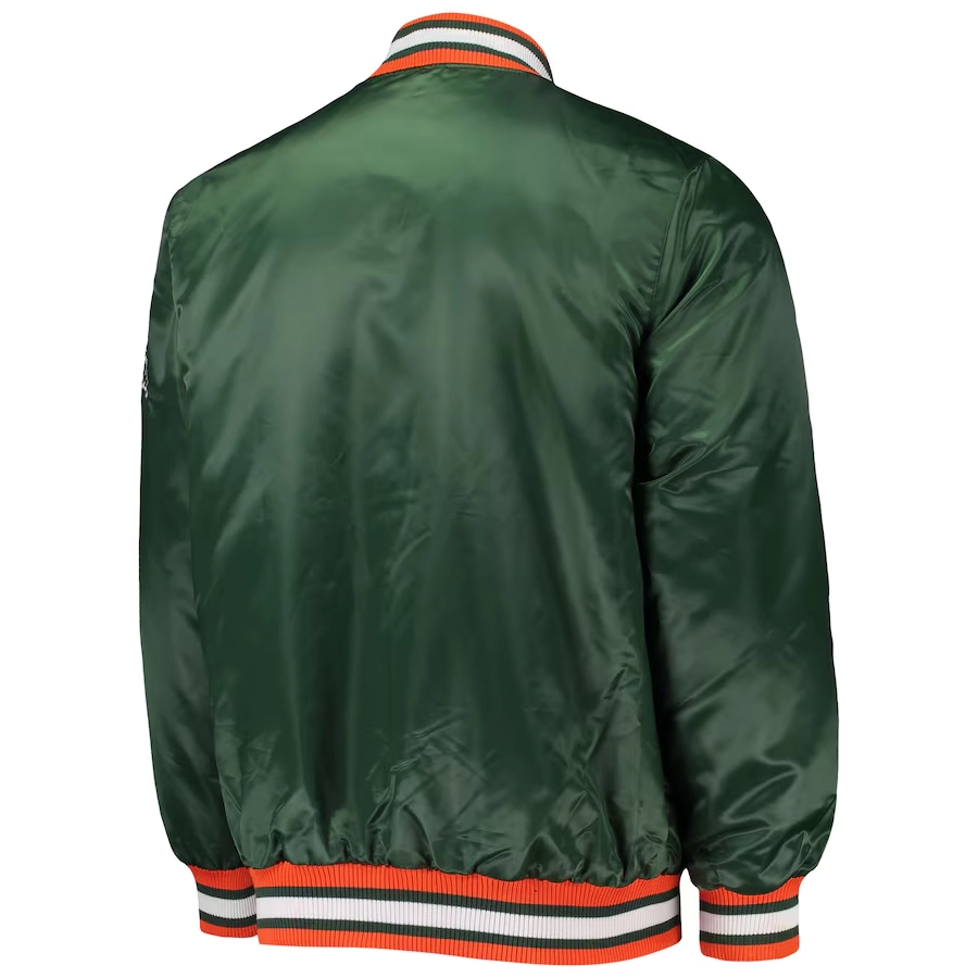 Miami Hurricanes O-Line Green Satin Varsity Jacket - Image 2