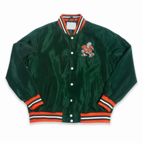 Miami Hurricanes Retro Sebastian Green Satin Bomber Varsity Jacket