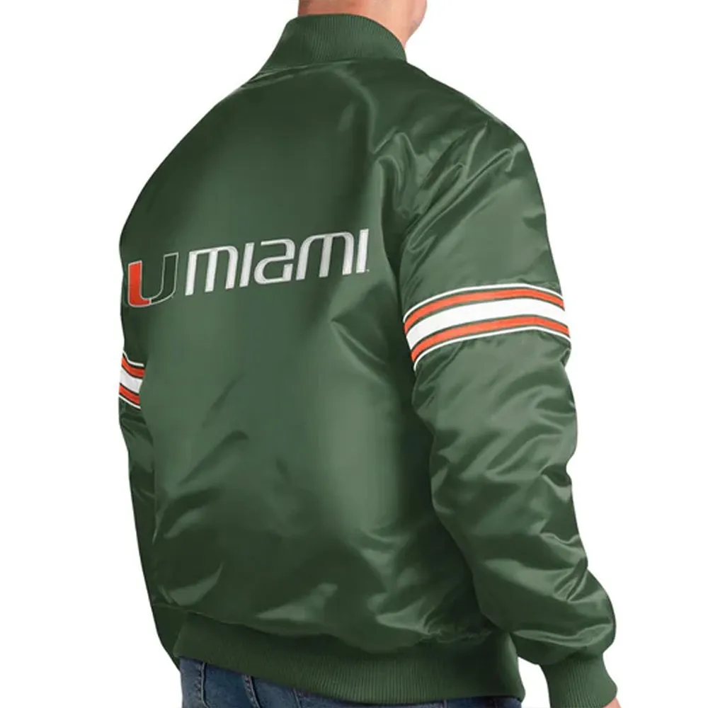 Miami Hurricanes Pick & Roll Green Satin Varsity Jacket - Image 2
