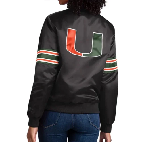 Alternative view of Miami Hurricanes Striped Black Satin Varsity Jacket