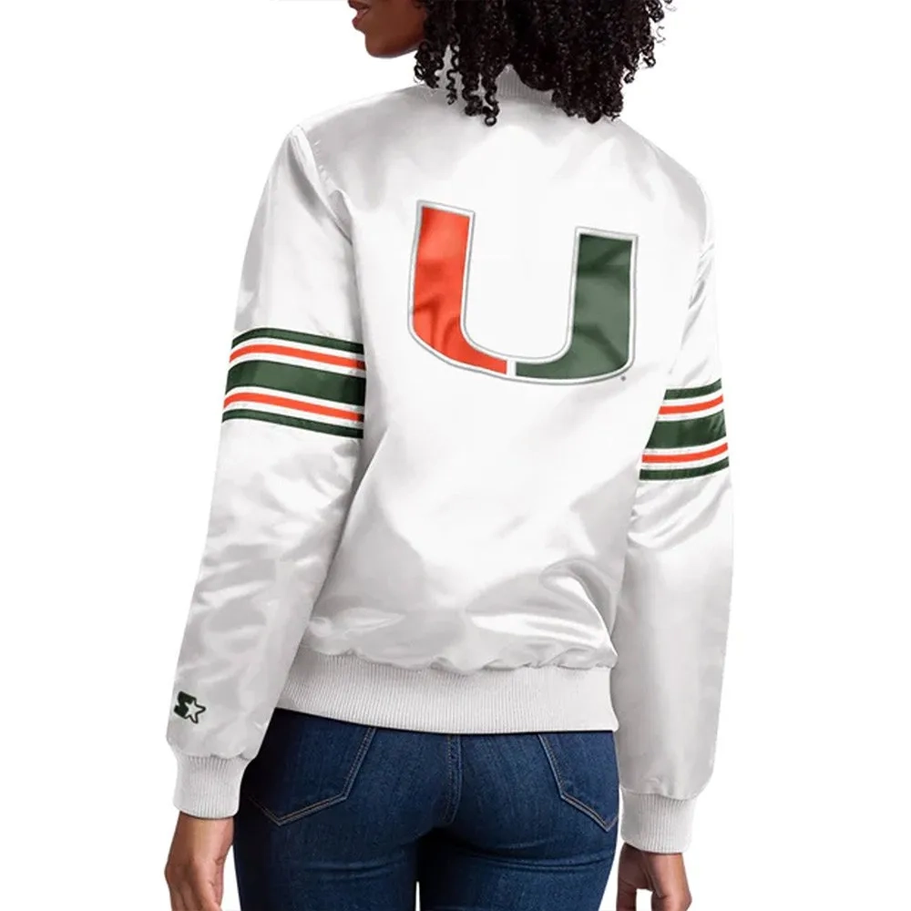 Miami Hurricanes Line Up White Satin Varsity Jacket - Image 2