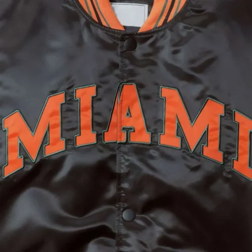 Miami Hurricanes The Enforcer Black Satin Varsity Jacket - Image 3