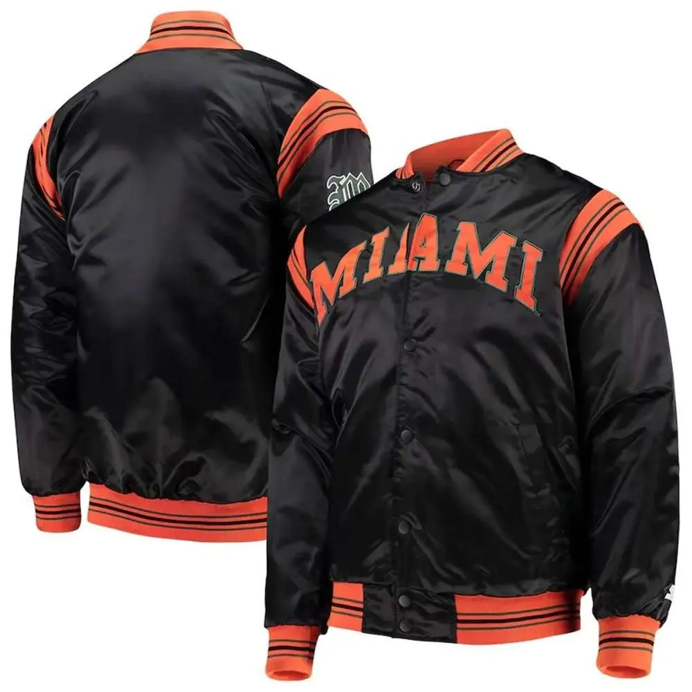 Miami Hurricanes The Enforcer Black Satin Varsity Jacket - Image 4