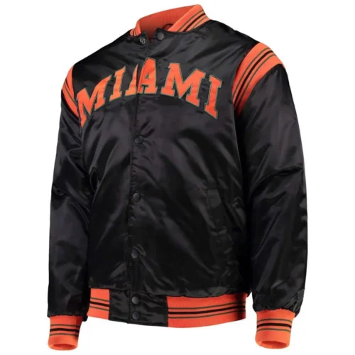 Miami Hurricanes The Enforcer Black Satin Varsity Jacket