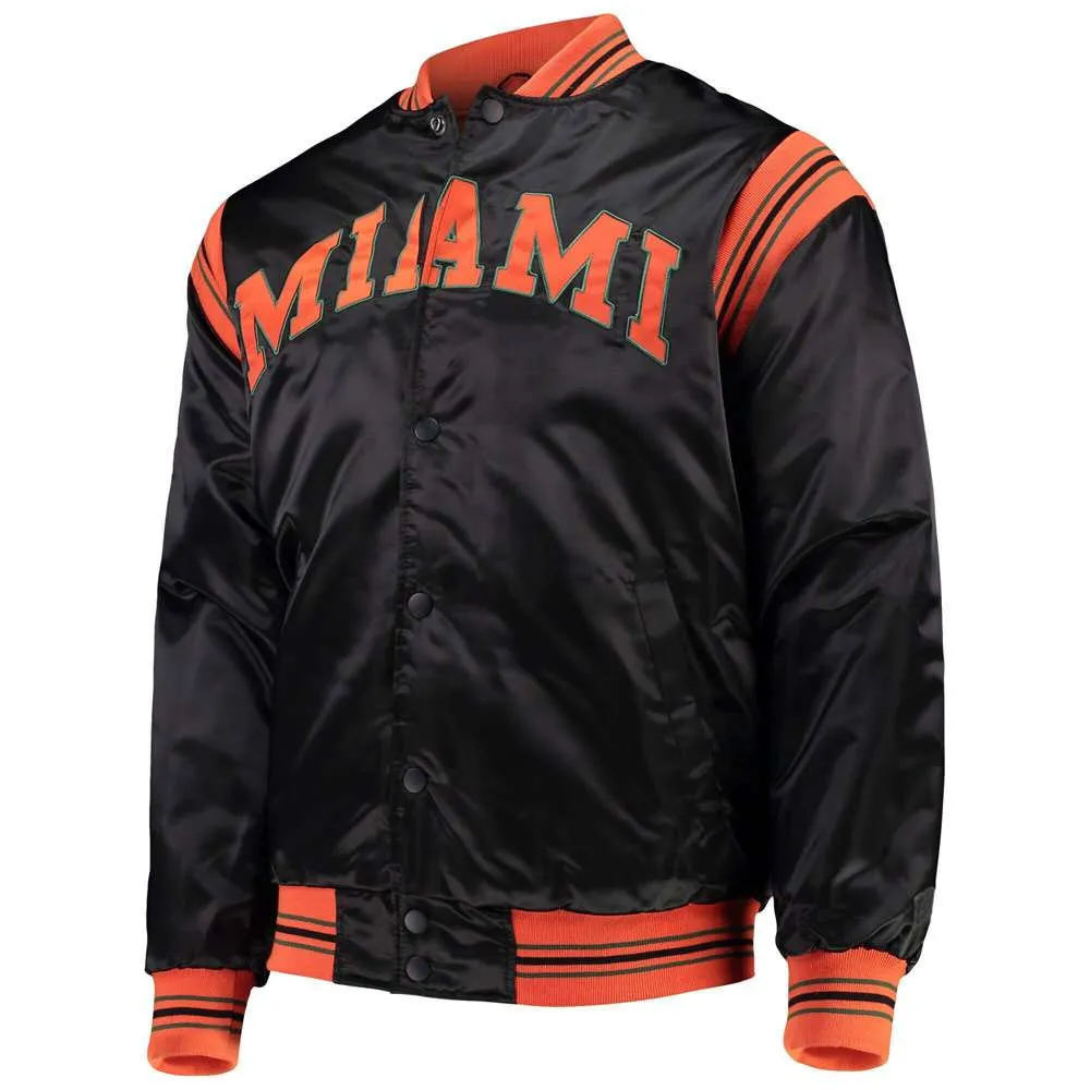 Miami Hurricanes The Enforcer Black Satin Varsity Jacket