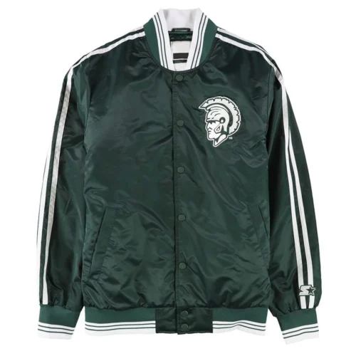 Michigan State Spartans Vintage Striped Green Satin Varsity Jacket