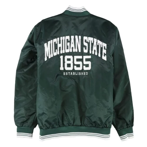 Alternative view of Michigan State Spartans Vintage Striped Green Satin Varsity Jacket