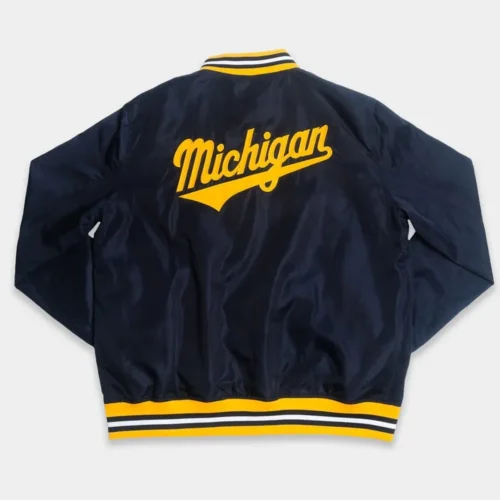 Alternative view of Michigan Wolverines Hat Script Navy Bomber Satin Jacket