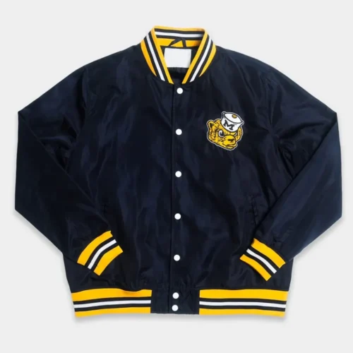 Michigan Wolverines Hat Script Navy Bomber Satin Jacket