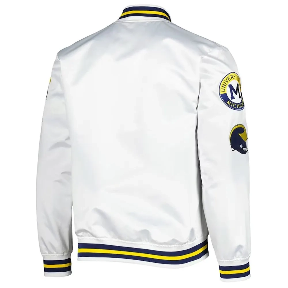 Michigan Wolverines City Collection White Satin Varsity Jacket - Image 2