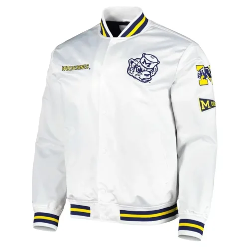 Michigan Wolverines City Collection White Satin Varsity Jacket