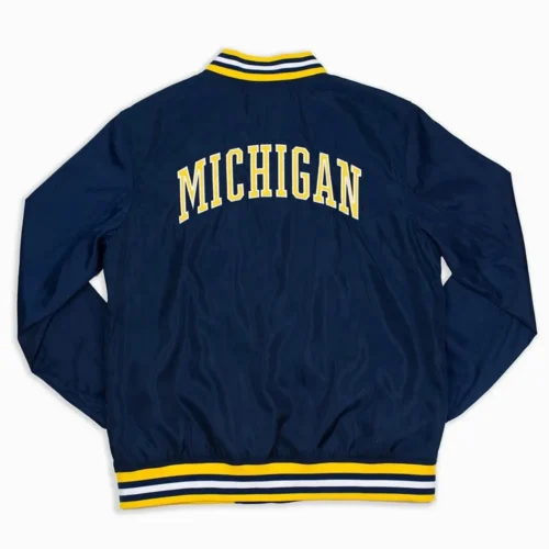 Alternative view of Michigan Wolverines Navy Script Satin Bomber Varsity Jacket