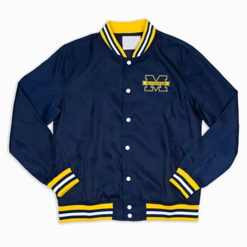 Michigan Wolverines Navy Script Satin Bomber Varsity Jacket