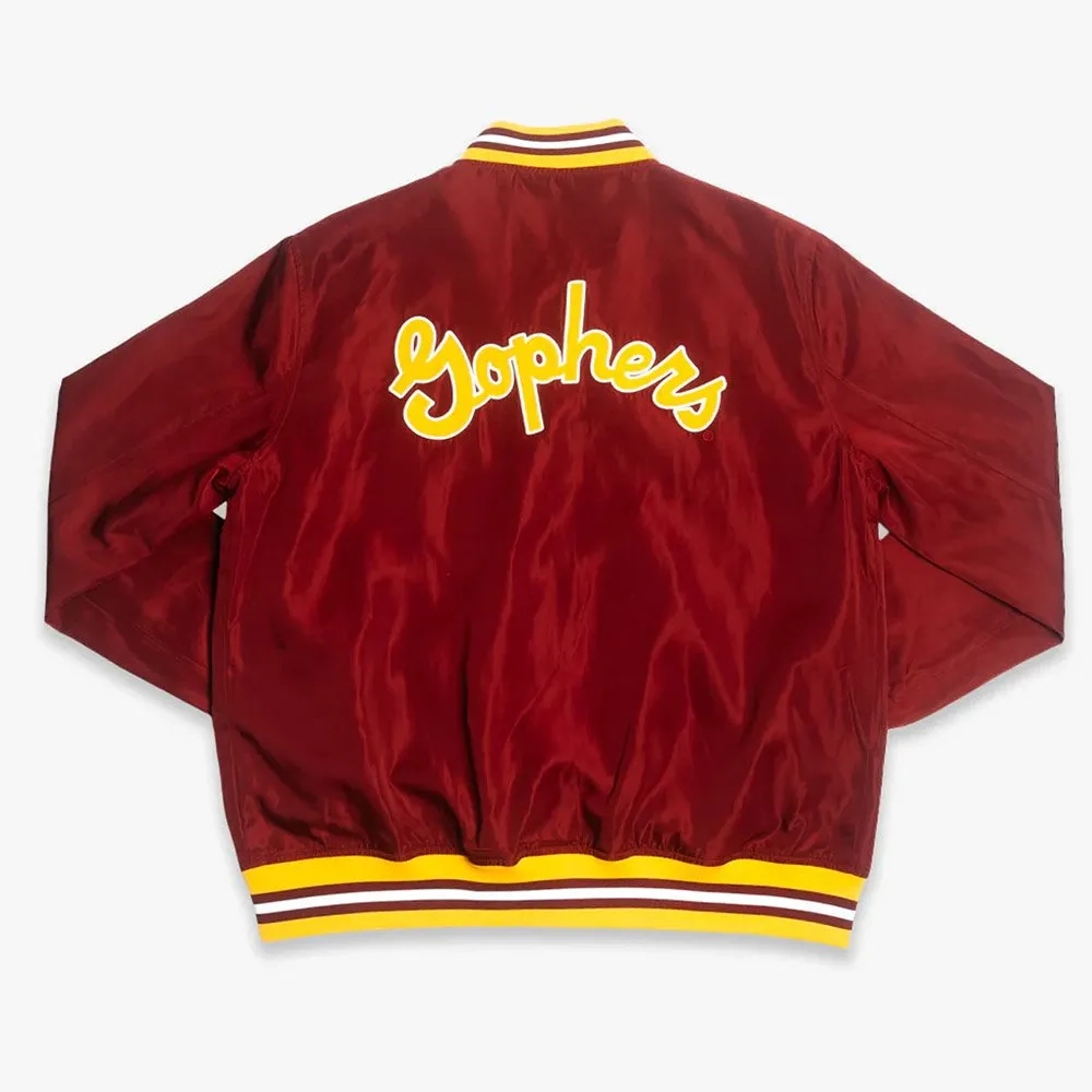 Minnesota Golden Gophers Script Burgundy Bomber Satin Varsity Jacket - Image 2