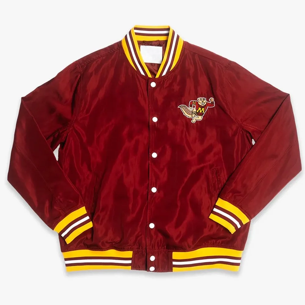 Minnesota Golden Gophers Script Burgundy Bomber Satin Varsity Jacket