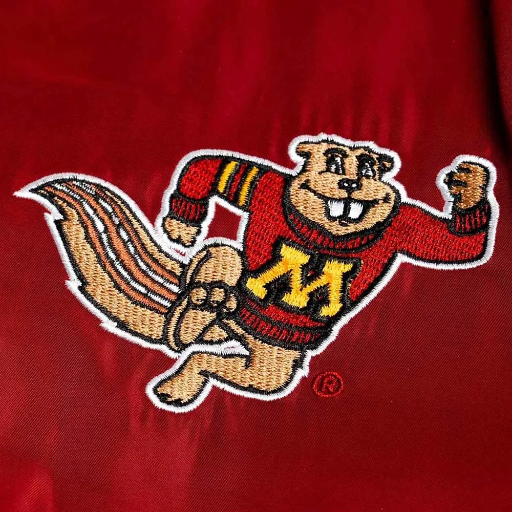 Minnesota Golden Gophers Script Burgundy Bomber Satin Varsity Jacket - Image 3