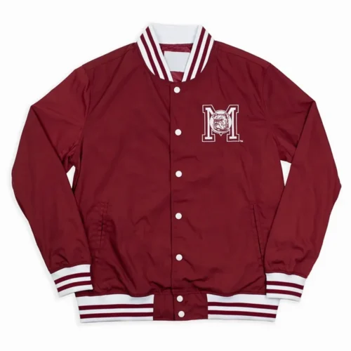 Mississippi State Bulldogs Script Retro Burgundy Bomber Satin Varsity Jacket
