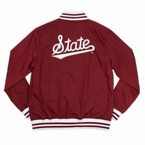 Alternative view of Mississippi State Bulldogs Script Retro Burgundy Bomber Satin Varsity Jacket