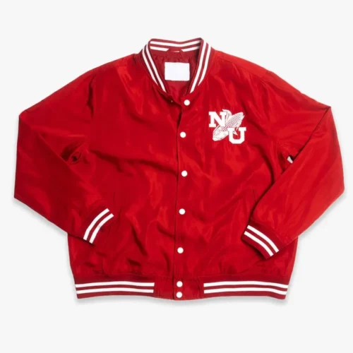 Nebraska Cornhuskers Script Logo Bomber Red Satin Varsity Jacket