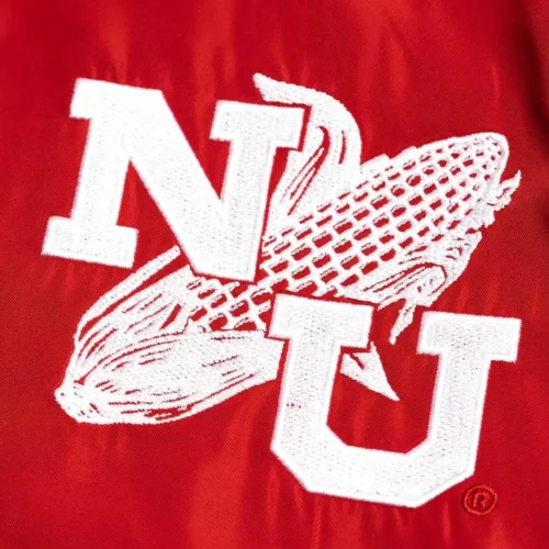 Nebraska Cornhuskers Script Logo Bomber Red Satin Varsity Jacket - Image 4