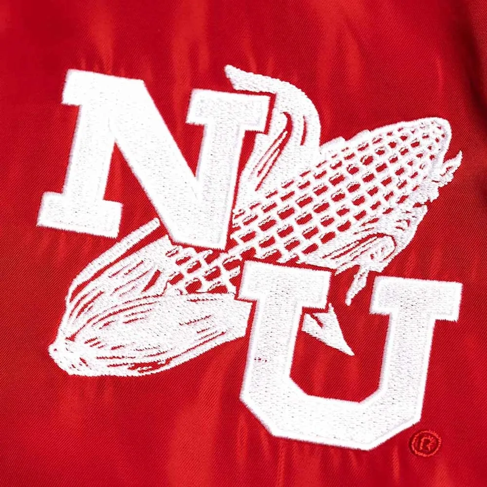 Nebraska Cornhuskers Script Logo Bomber Red Satin Varsity Jacket - Image 4