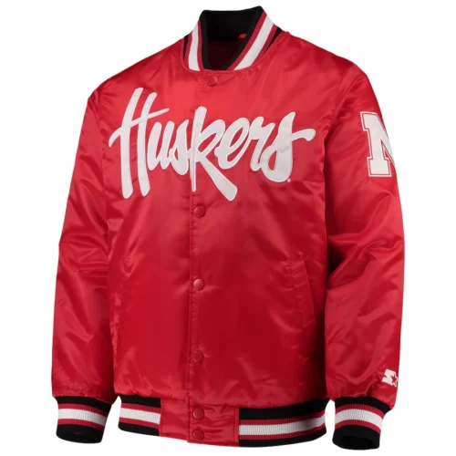 Nebraska Cornhuskers O-Line Red Satin Varsity Jacket