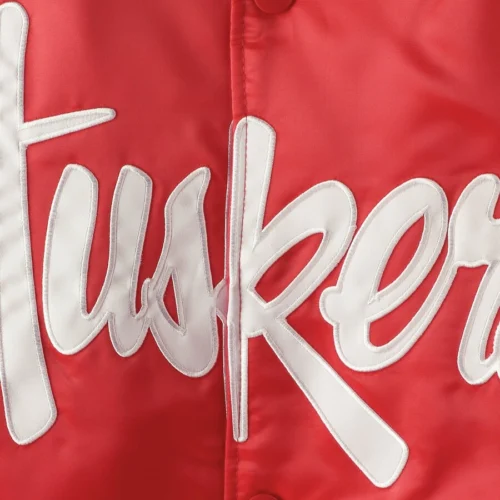 Nebraska Cornhuskers O-Line Red Satin Varsity Jacket - Image 3
