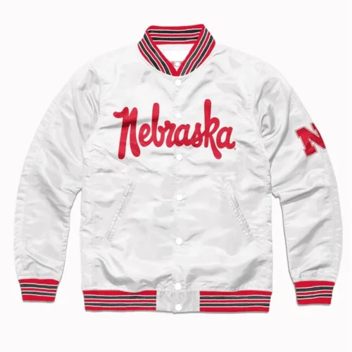 Nebraska Cornhuskers White Satin Bomber Varsity Jacket