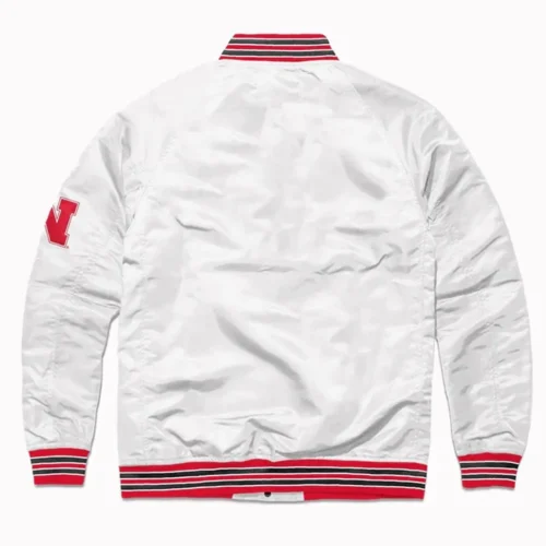 Alternative view of Nebraska Cornhuskers White Satin Bomber Varsity Jacket