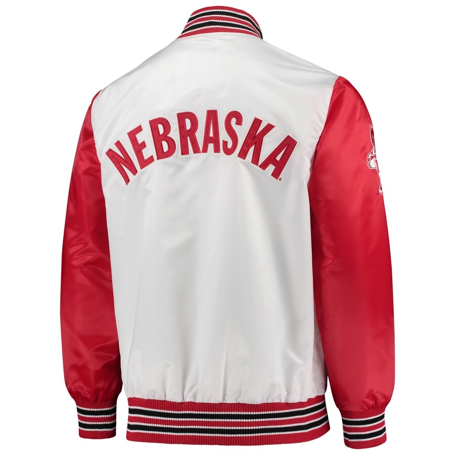 Nebraska Cornhuskers The Legend White/Red Satin Varsity Jacket - Image 2