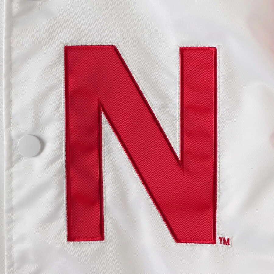 Nebraska Cornhuskers The Legend White/Red Satin Varsity Jacket - Image 3