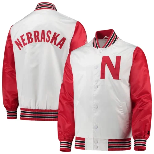 Nebraska Cornhuskers The Legend White/Red Satin Varsity Jacket - Image 4